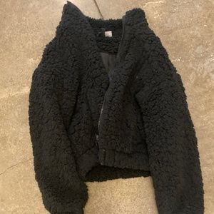 Divided Fuzzy Black Zip Up Jacket